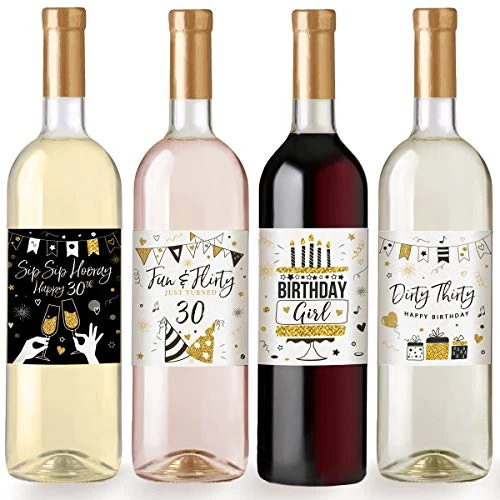 30th Birthday Wine Bottle Labels, Black And Gold, Set Of 6 - Image 2