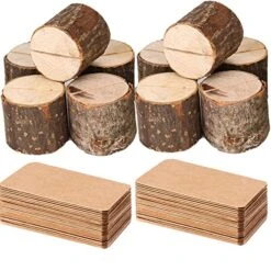 Toncoo Wood Place Card Holders, 10Pcs Premium Rustic Table Number Holders And 20Pcs Kraft Table Place Cards, Wood Photo Holders, Ideal For Wedding Party Table Name And More