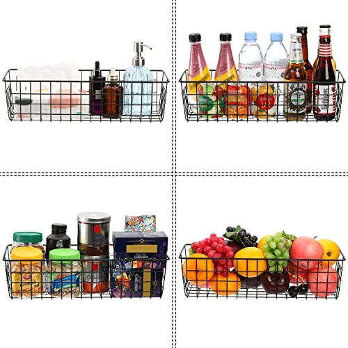 3 Pack Metal Wire Storage Organizer Basket, 16.2" X 6.3" X 4.4" Bin Basket With Handles, Versatile Organizer For Kitchen, Pantry, Closet, Laundry Room, Cabinets, Bathroom - Black - Image 5