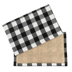 Set Of 4 Christmas Placemats For Dining Table, Water-Resistant Place Mats, Fall Buffalo Plaid Check Table Mats, Reversible Cotton Burlap For Holiday Table Decoration, Black White Buffalo Plaid