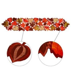 Embroidered Leaves Table Runner For Thanksgiving, Fall Or Autumn (14 × 69 Inches)