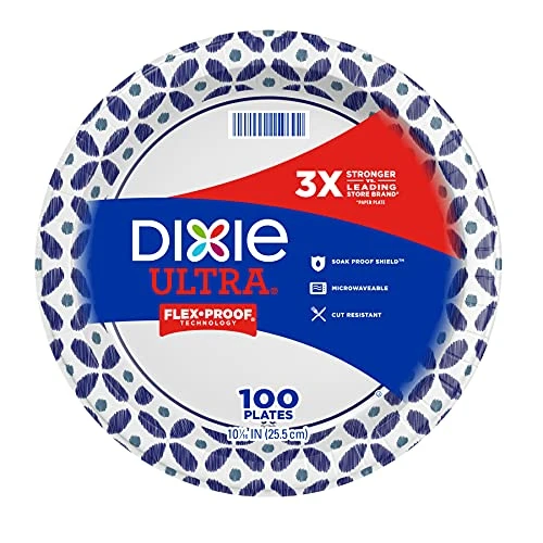 Dixie Ultra Disposable Paper Plates, 10 1/16 Inch, Dinner Size Printed Disposable Plate, 100 Count (1 Pack Of 100 Plates)