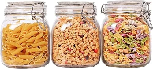 Airtight Glass Canister Set Of 3 With Lids 78oz Food Storage Jar Square - Storage Container With Clear Preserving Seal Wire Clip Fastening For Kitchen Canning Cereal,Pasta,Sugar,Beans,Spice - Image 5