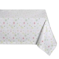 Christmas Star Holiday Print Tablecloth, Small, 52x52, White/Red/Green
