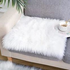 Faux Fur Sheepskin Silky Seat Cushion Home Decor Long Wool Area Rugs Carpet Soft Fluffy Plush Chair Seat Pads Universal Fit For Home Office Restaurant Chair, 1.6ft X 1.6ft, White, 1 Pack