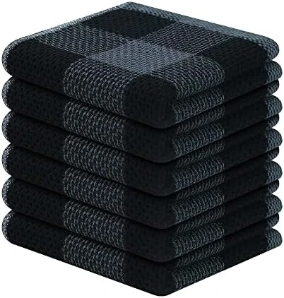 100% Cotton Waffle Weave Check Plaid Kitchen Towels, 13 X 28 Inches, Super Soft And Absorbent Dish Towels For Drying Dishes, 4-Pack, White & Black - Image 14