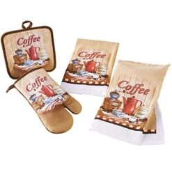 Ffee Lover Kitchen Set Includes An Oven Mitt, Pot Holder And Two Hand Towels - Set Of 4