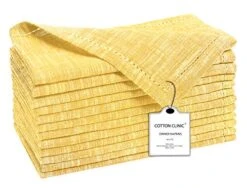 12 Pack Farmhouse Style Slub Textured 18x18 Cloth Dinner Napkins, 100% Cotton For Everyday Use And Events - Soft And Durable Cocktail Napkins, Wedding Dinner Napkins, Yellow