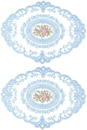 Lace Placemat Lace Doilies Table Runner Retro French Style Table Topper Coasters Blue Cup Mat Oval Dresser Scarf Doily For Wedding Birthday Dinner Party Home Decor 2Pcs - Image 8