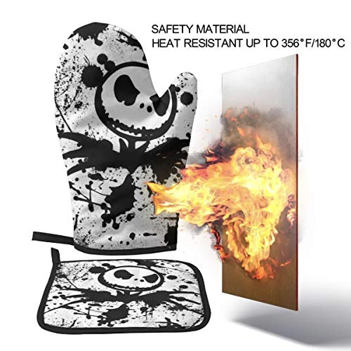Cotton Kitchen Oven Mitt Gloves And Potholder Kitchen Gift Set, Machine Washable And Heat Resistant For Safe,BBQ,Cooking, Baking (The Nightmare Before Christmas) - Image 3