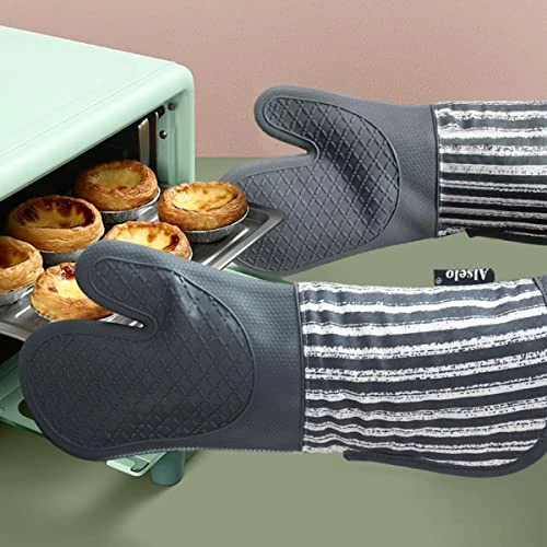 Silicone Oven Mitts Heat Resistant 932β With Waterproof & Non-Slip Kitchen Mittens, Set Of 2 Extra Long Oven Gloves With Soft Cotton Terry Lining For Baking Cooking Barbecue - Image 3