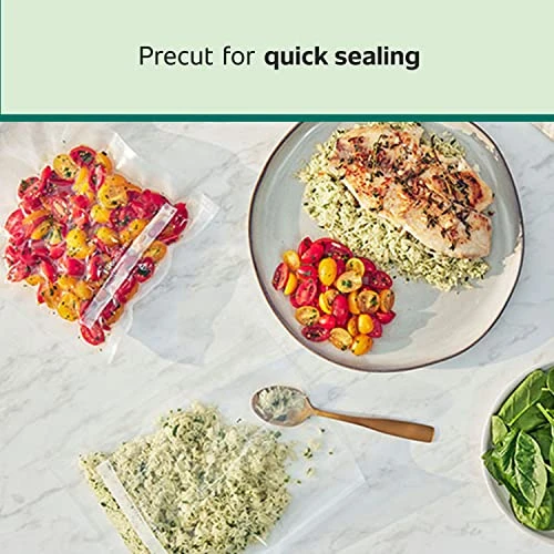 FoodSaver Space-Saving Vacuum Sealer With Bags And Roll, Silver & FoodSaver Vacuum Sealer Bags For Airtight Food Storage And Sous Vide, 1 Quart Precut Bags (44 Count) - Image 7