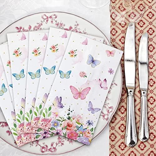 100 Pieces Butterfly Napkins Pink Butterfly Party Paper Guest Towels Disposable Colorful Garden Spring Summer Flower And Butterflies Hand Towels For Wedding Birthday Holiday Decorative Party Supplies - Image 4