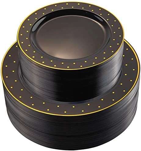 102 Pieces Solid Gold Disposable Plates, Gold Plastic Plates, Premium Plastic Party Plates Includes: 51 Dinner Plates 10.25 Inch And 51 Salad/Dessert Plates 7.5 Inch - Image 5