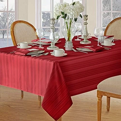 Christmas Satin Stripe No-Iron Soil Resistant Fabric Holiday Tablecloth - Set Of 4 Napkins, Red - Image 6