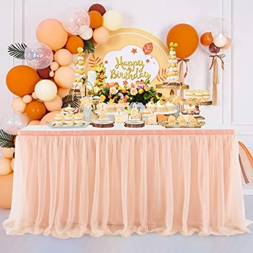 Pink Table Skirt Birthday Party Tulle Table Skirt Baby Shower Round And Rectangle Tutu Table Decoration Table Cloth For Girl Gender Reveal Wedding(L6(ft), H30in) - Image 12