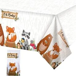 Woodland Tablecloth Animals Safari Tablecloth Woodland Table Covers Plastic Jungle Wild Creature Zoo Party Table Cloth for Kids Birthday Baby Shower Decoration Supplies, 54 x 108 Inch (1 Piece)