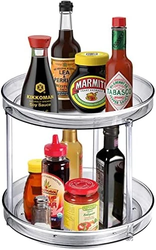 Lazy Susan Turntable Food Storage Container For Cabinets, Pantry, Refrigerator, Countertops, BPA Free - Spinning Organ-izer Rack For Spices, Condiments, Baking Supplies - 9" Round,Clear - Image 8