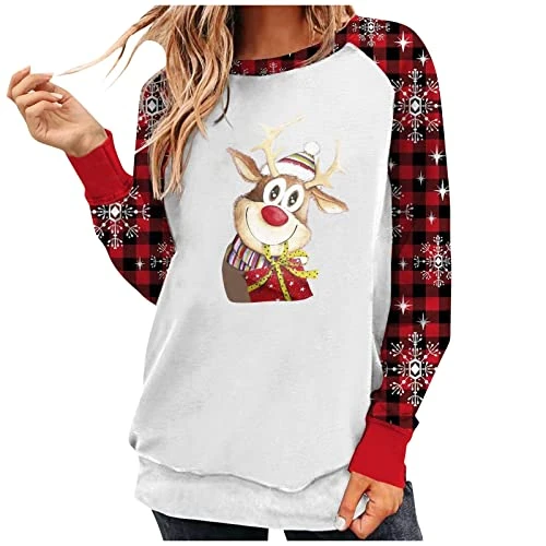 Sweatshirts For Women Loose Fit Fall Crew Neck Sweatshirts Long Sleeve Christmas Print Fashion Pullover Top Fall Clothes