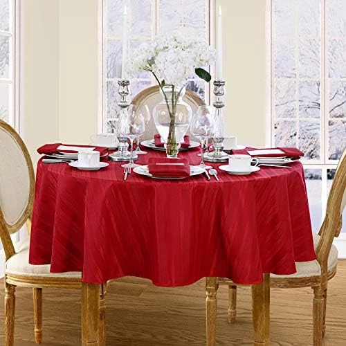 Christmas Satin Stripe No-Iron Soil Resistant Fabric Holiday Tablecloth - Set Of 4 Napkins, Red - Image 15