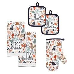 GENERIC Mainstay 5 Piece Kitchen Set Includes 2 Kitchen Towels, 1 Pot Holders, 2 Oven Mitts (Bless This Kitchen)