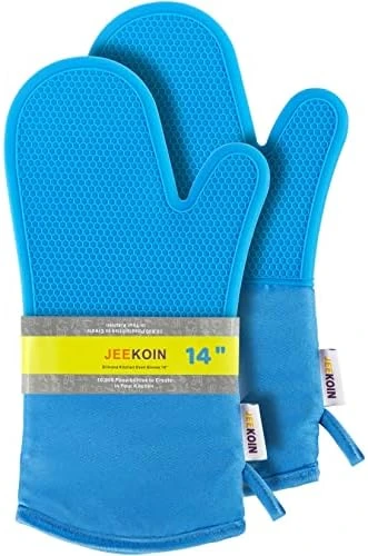 Durable Thick Oven Mitts Black, JEEKOIN Silicone Oven Gloves 14 Inch Heat Resistant 581 F With Soft Cotton Lining, Waterproof Oven Mitt Flexible Grip For Kitchen Cooking Baking, BPA Free, 1 Pair - Image 7