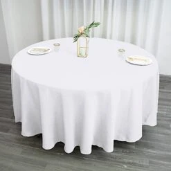 6 Pcs 108 Inch White Round Polyester Tablecloths Fabric Table Cover Linens For Wedding Party Banquet Reception Events Kitchen Dining