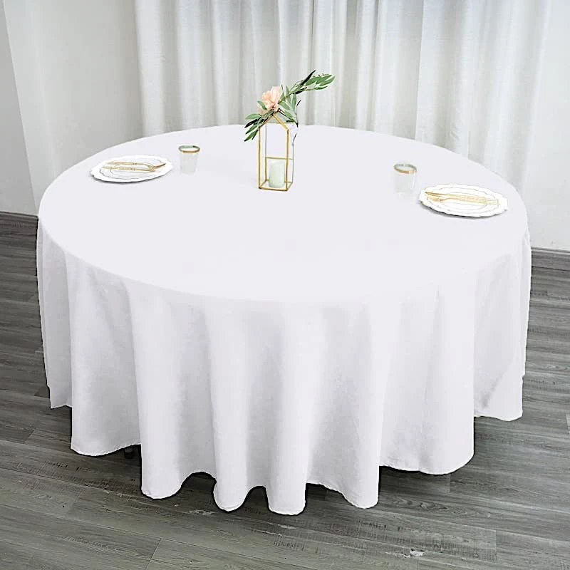 6 Pcs 108 Inch White Round Polyester Tablecloths Fabric Table Cover Linens For Wedding Party Banquet Reception Events Kitchen Dining
