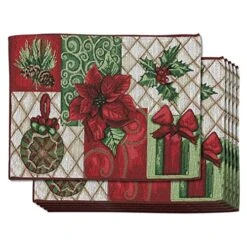 Cloth Christmas Table Placemats, Set Of 6 Holiday Placemats For Xmas Decorations (13 X 18.5 In)