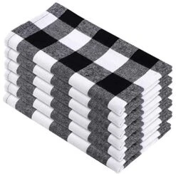 6 Pack 18 X 18 Inch Checkered Plaid Dinner Napkin Plaid 100% Cotton Cocktail For Everyday Place Setting Decoration, Family Dinners, Festival, Party Use, Black And White