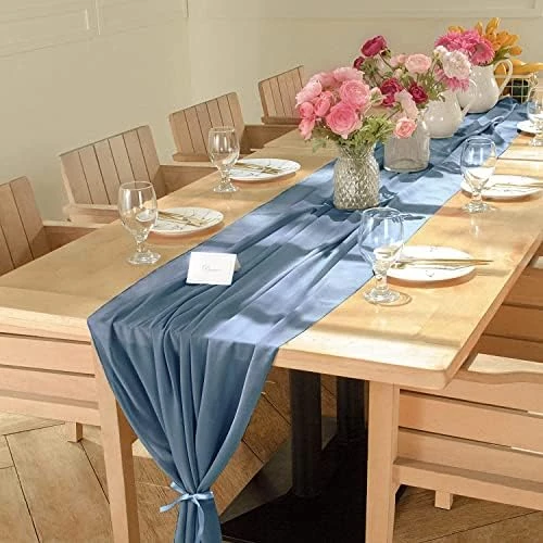 YAWALL Chiffon Table Runner For Wedding Decorations - Dusty Rose Bridal Baby Shower Party Decor Rustic Boho Runners 10ft - Image 7