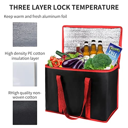 2 Pack Jumbo Chillout Thermal Tote, Foldable Insulated & Reusable Food Delivery Bag For Groceries, Potlucks, Sundries & More Cooler Bag Insulated Grocery Bags Large Freezer Shopping - Image 3