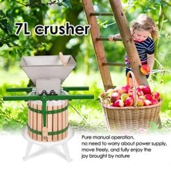 JUQUANBH Fruit Apple Wine Crusher,7 Litre/1.8Gallon Manual Juicer Grinder,Scratter Pulper For Wine And Cider Pressing(Stainless Steel, Gallon,Green)