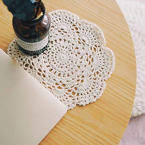 8 Inch Doilies Crochet Round Lace Doily Handmade Placemats 100% Cotton Crocheted Coasters, Pack Of 4 (Beige) - Image 5