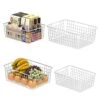 Wire Storage Basket, F-color Metal Household Storage Organizer Bin With 4 Built-in Handles For Pantry, Shelf, Freezer, Kitchen Cabinet, Bathroom, 4 Pack, White