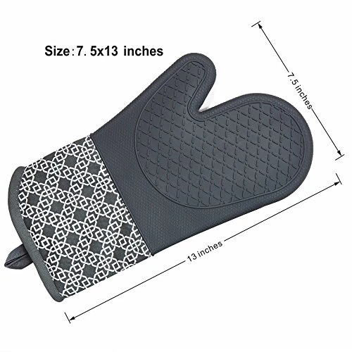 Silicone Shell Kitchen Oven Mitts For Heat Resistant 500 Degrees With Waterproof, Set Of 2 Oven Gloves For BBQ Cooking Set Baking Grilling Barbecue Microwave Hot Mitt Grey - Image 2