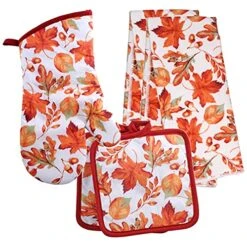GENERIC Home Collection Seasonal Kitchen Linen Set - Includes Oven Mitt, Potholders, And Kitchen Towels (Fall Leaves)
