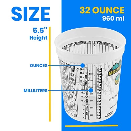 Mountain 4202 32oz. Disposable Mixing Cups For Garages, Repair Shops, DIY, Reusable, 1 Quart, Solvent Resistant, Graduated Markings, Automotive Paints, Epoxies, And Resins, Made In USA, Case Of 100 - Image 3