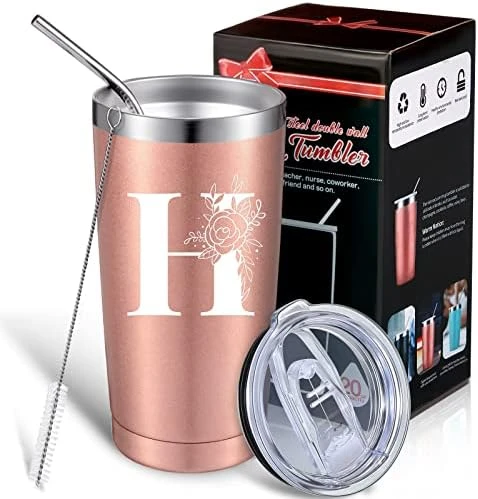 Personalized Initial Mug Tumbler 20oz, Monogrammed Travel Mug With Gift Box For Wedding Birthday Graduation Party, Birthday Christmas Gifts For Women Mom Sisters Teacher Coworker (C) - Image 13