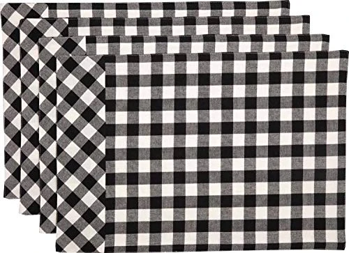 Vintage Check Black Placemats, Set Of 4, Modern Farmhouse Or Country Cottage Gingham Kitchen & Dining Cloth Mats - Image 6