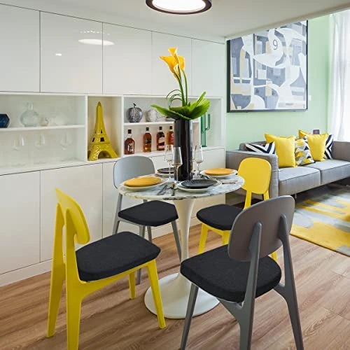 Natural Linen 14x14 Magnetic Cushions For Metal Chair Set Of 4, Enhanced Anti-Slip Seat Pads For Dining Kitchen Café Stackable Chairs (U-Shape, Black, 4 Counts) - Image 4