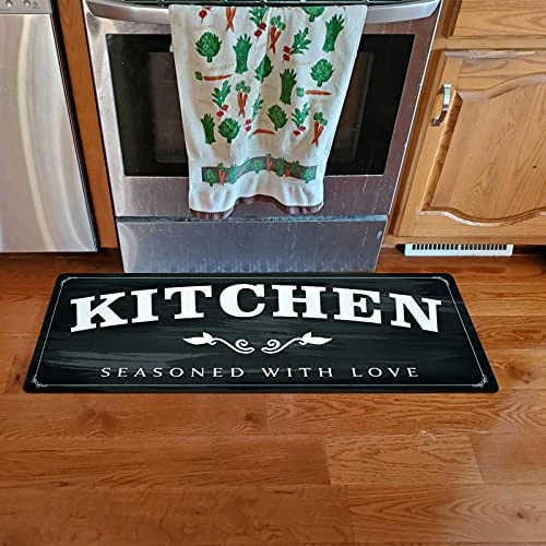 USTIDE Kitchen Runner Rugs Non Skid 20"x48",Durable Rubber Kitchen Mats Stain Resistant Thick Floor Mat Black White Kitchen Runner For Bathroom Washroom - Image 3