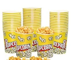 [25 Pack] 32 Oz Paper Popcorn Buckets – Leak-proof Disposable Popcorn Containers – Sturdy & Large Popcorn Cups Disposable For Movie Night, Carnivals, Theme Party Decorations (25)