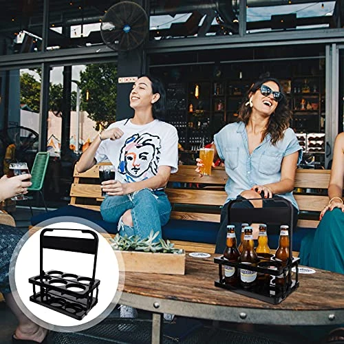 Folding Bracket Wine Bottle Carrier 6 Bottles Beer Caddy Organizer Black, Beverage Delivery Holder Plastic Drink Carrier For Delivery, Wine Rack Basket For Party Metal Storage Rack - Image 2