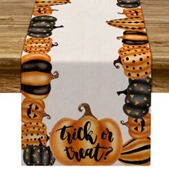 Halloween Pumpkin Table Runner Trick Or Treat Fall Holiday Party Table Decor Farmhouse Kitchen Dinning Room Home Decoration