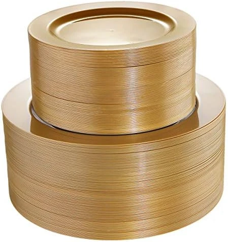 102 Pieces Solid Gold Disposable Plates, Gold Plastic Plates, Premium Plastic Party Plates Includes: 51 Dinner Plates 10.25 Inch And 51 Salad/Dessert Plates 7.5 Inch - Image 6