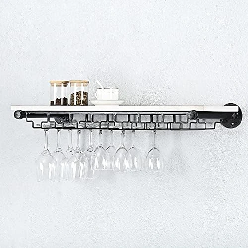 Industrial Pipe Shelving Hanging Stemware Racks,Rustic Wall Mounted Wine Rack With 8 Glass Holder,Steampunk Iron Floating Bar Shelves Stemware Holder,36in Metal Real Wood Shelf Wall Shelf - Image 10