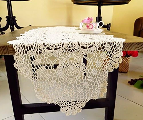 Handmade Crochet Lace Table Cloth Doilies Doily,Rectangle,16 X 24 Inch,Beige - Image 13