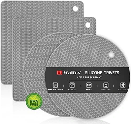 Silicone Trivet Mats - Walfos Heat Resistant Pot Holders Set, 4pcs 2 Sizes 7 Inch & 9 Inch, Multipurpose Non-Slip Hot Pads For Hot Pot, Hot Dishers, Jar Opener, Food Grade & BPA Free (Black) - Image 12