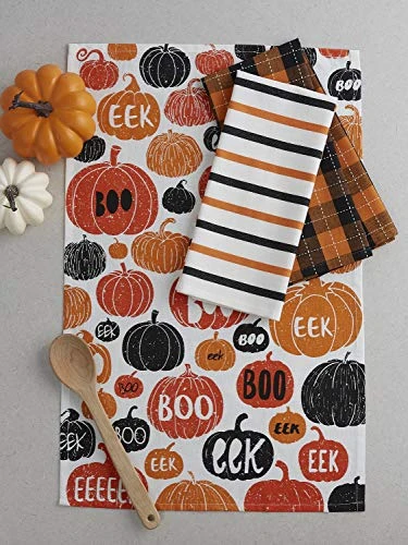 Halloween Hand Towels For The Kitchen Decorative Spooky & Fun Cotton Printed Dishtowel Set, 18x28, Pumpkin Boo, 3 Count - Image 4